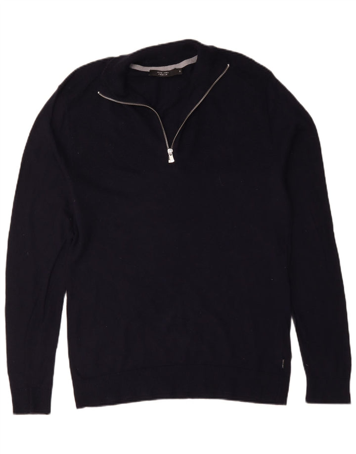 Jack & Jones Herren-Pullover mit Reißverschluss am Hals, Größe S, marineblaue Baumwolle