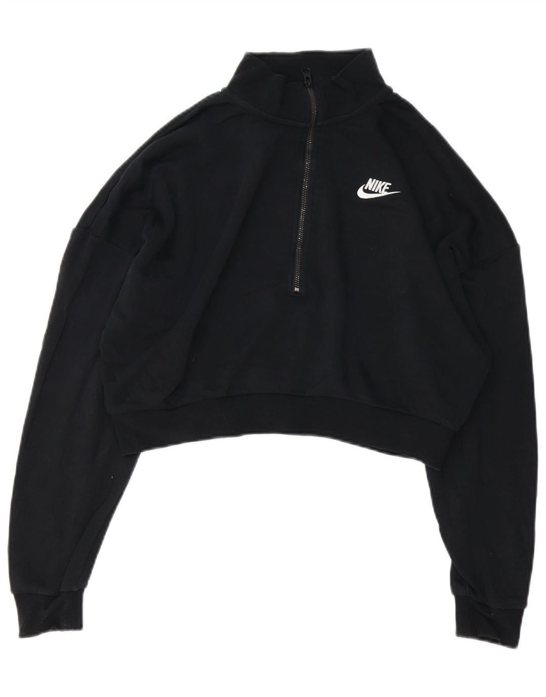 Nike Damen-Sweatshirt mit übergroßem Crop-Ausschnitt und Reißverschluss, Gr. 14, mittelschwarz
