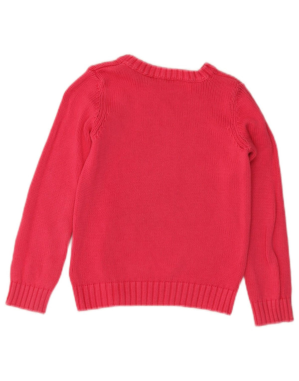 BENETTON Mädchen-Pullover mit grafischem Rundhalsausschnitt, 5–6 Jahre, Größe S, Rosa