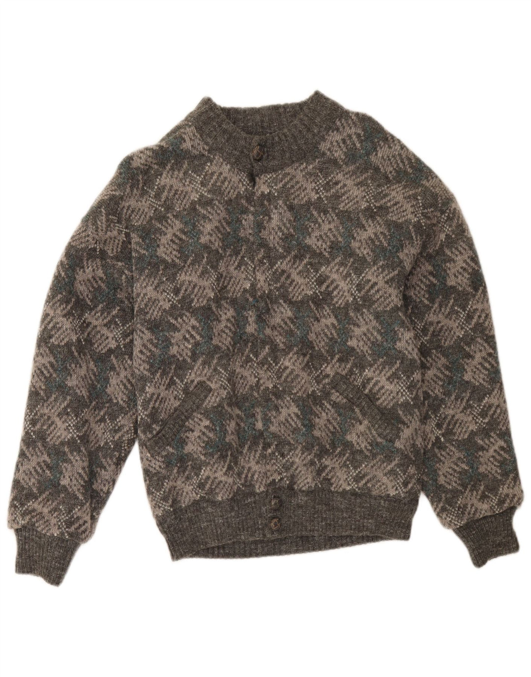 Vintage Herren Cardigan Pullover IT 48 Mittelgrau Geometrisch