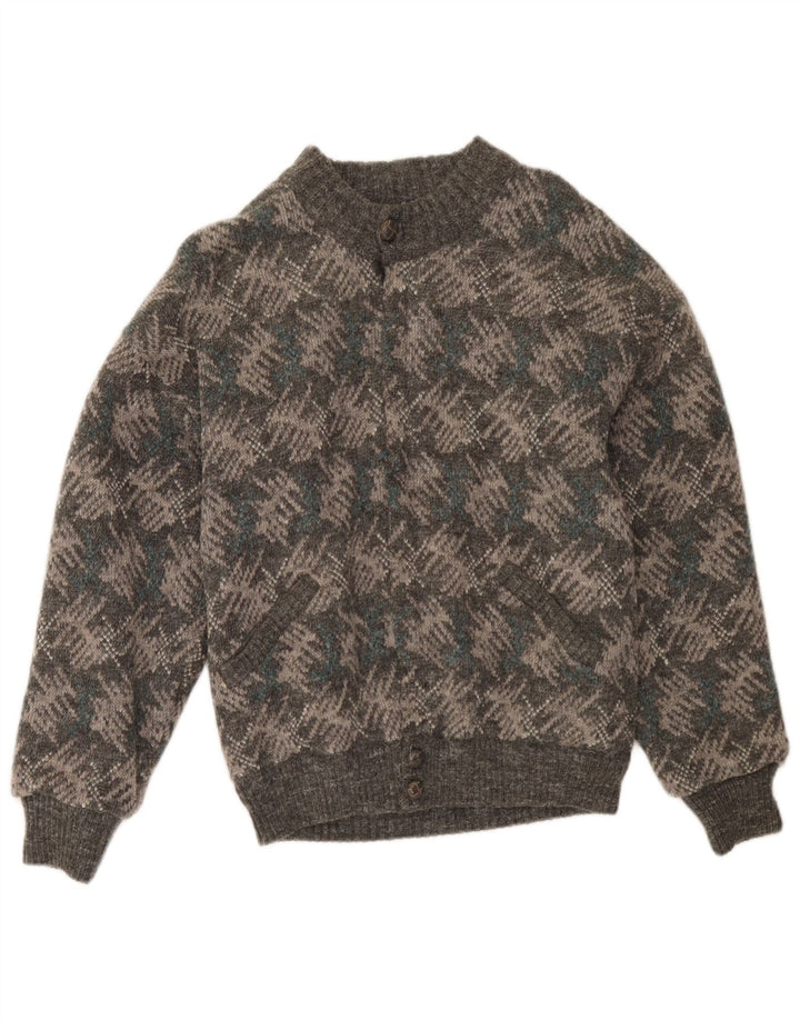 Vintage Herren Cardigan Pullover IT 48 Mittelgrau Geometrisch