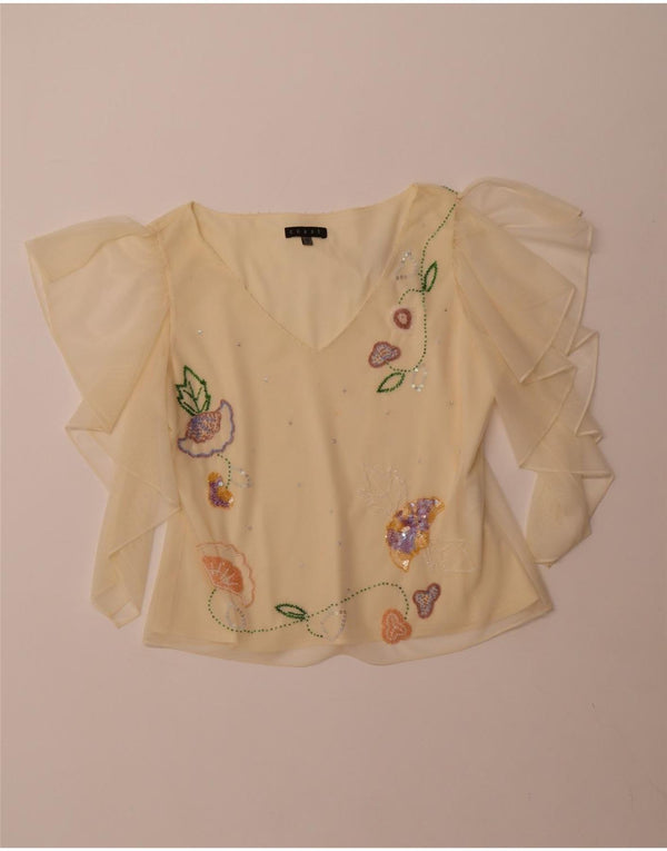 COAST Damen Crop See Through Bluse Top UK 16 Large Gelb Polyester