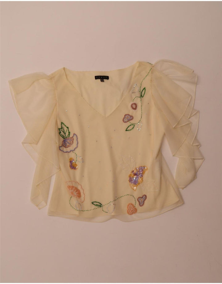 COAST Damen Crop See Through Bluse Top UK 16 Large Gelb Polyester