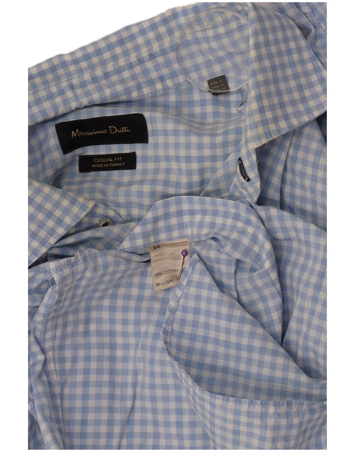 Massimo Dutti Herren-Hemd mit lässiger Passform, XL, blau, Gingham-Baumwolle