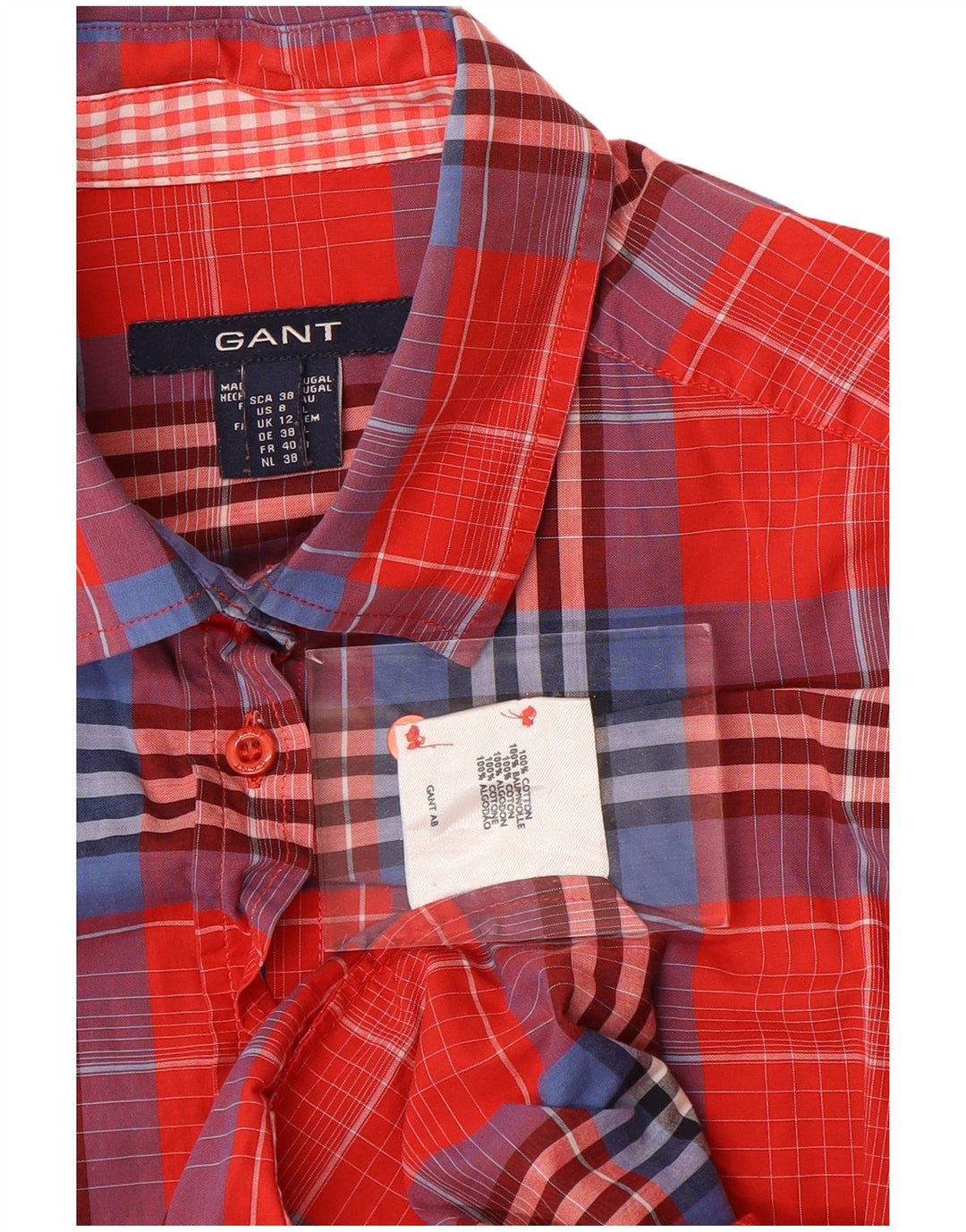 GANT Damen-Hemd UK 12, mittelrot, kariert, Baumwolle