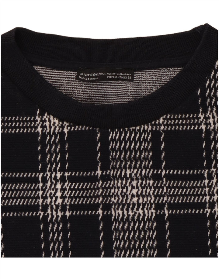ZARA Damen Sweatshirt-Pullover UK 14 Medium Marineblau kariert