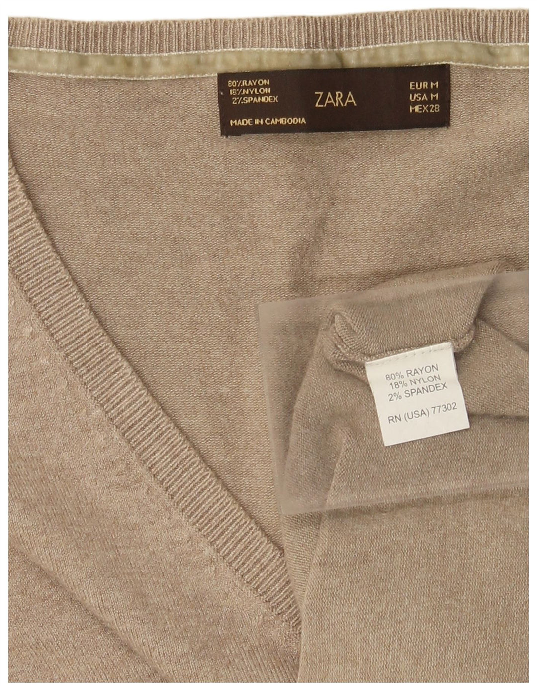 Zara Damen-Pullover mit V-Ausschnitt, UK 12, Medium Beige, Viskose