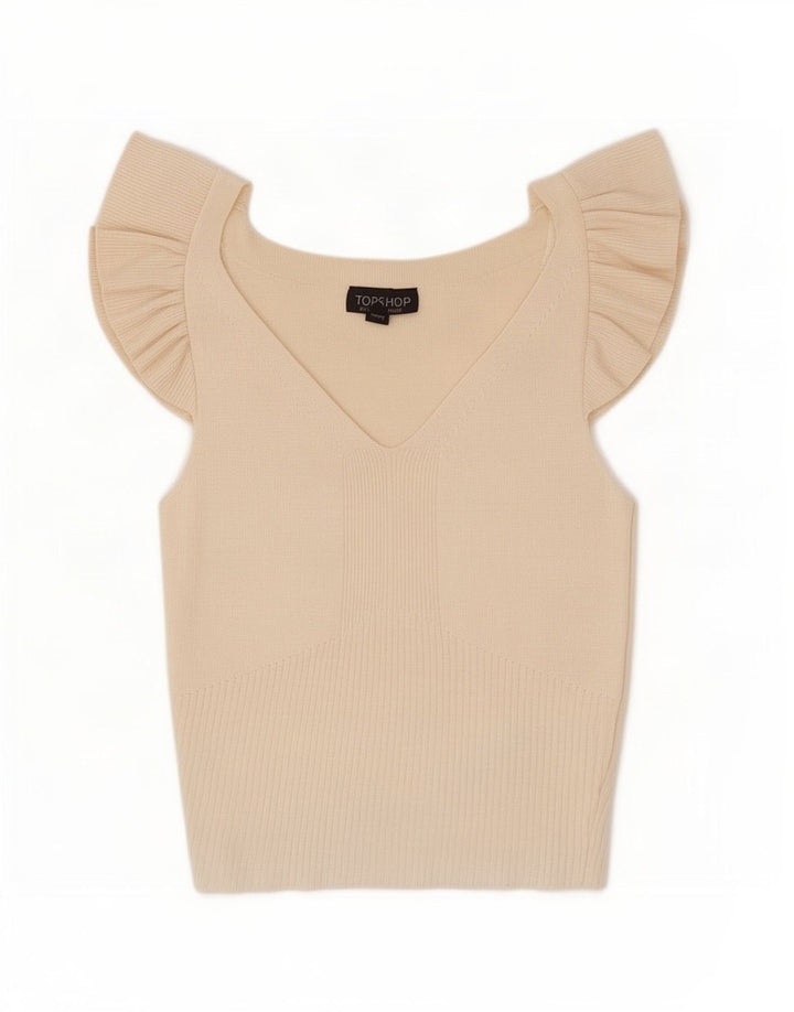 Topshop Damen Crop Bluse Top UK 12 Mittelweiße Viskose