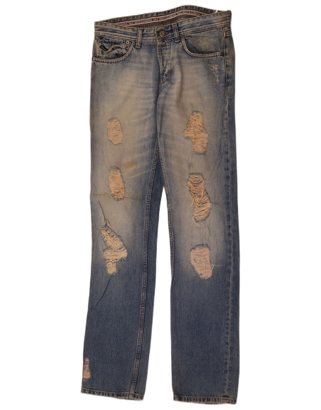 Dolce & Gabbana Damen Distressed Straight Jeans W32 L37 Blaue Baumwolle
