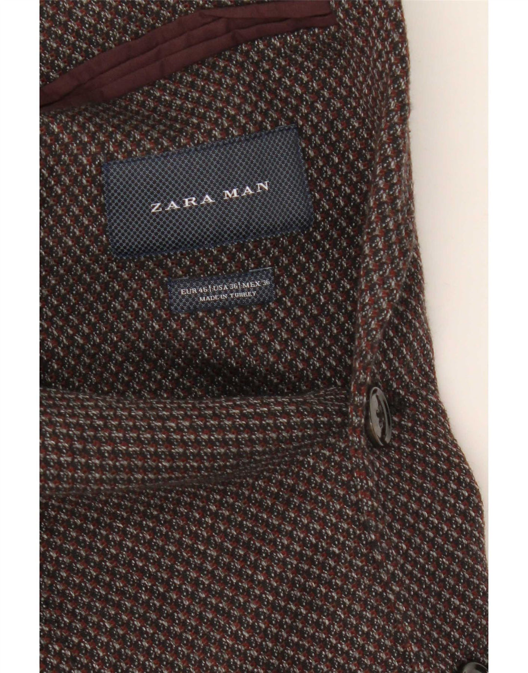 Zara Herren-Blazer mit 2 Knöpfen, EU 46, kleine braune Baumwolle