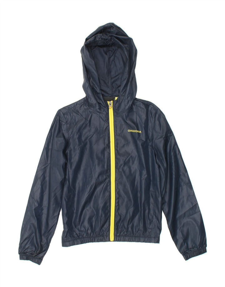 DIADORA Boys Hooded Rain Jacket 9-10 Years Large  Navy Blue Polyester Vintage Diadora and Second-Hand Diadora from Messina Hembry 