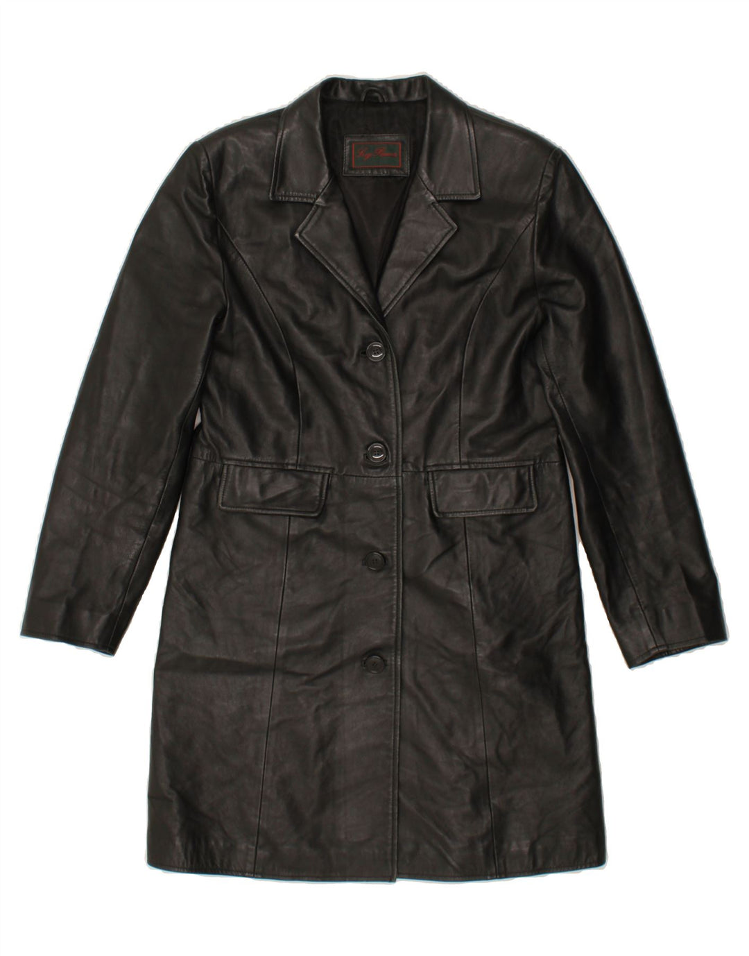 VINTAGE Womens Leather Coat UK 12 Medium Black Leather Vintage Vintage and Second-Hand Vintage from Messina Hembry 