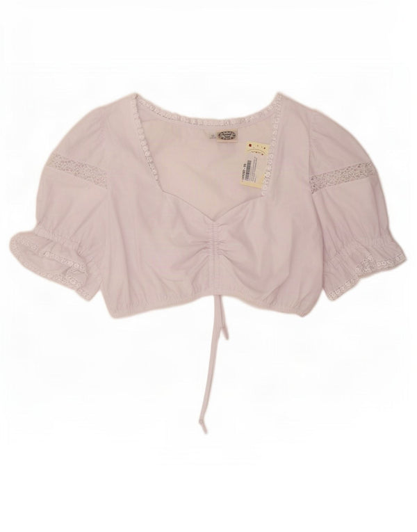 Vintage Damen Crop Top IT 56 4XL Weiße geblümte Baumwolle