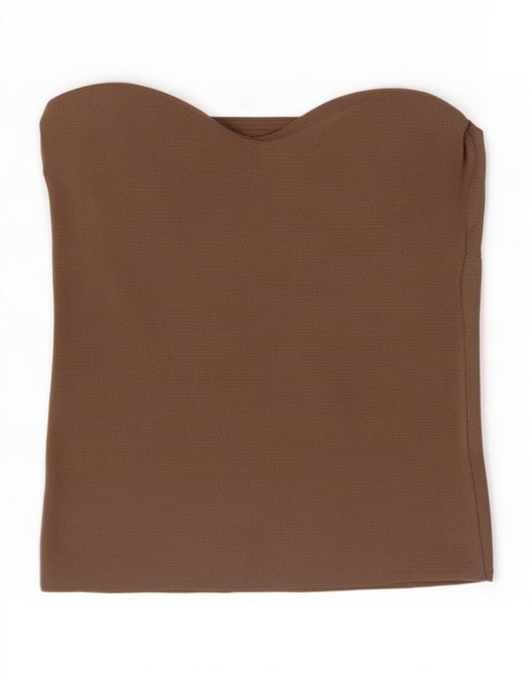 Zara Damen Crop Trägerloses Top UK 8 Small Braunes Nylon