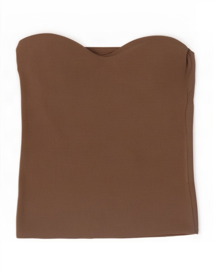 Zara Damen Crop Trägerloses Top UK 8 Small Braunes Nylon