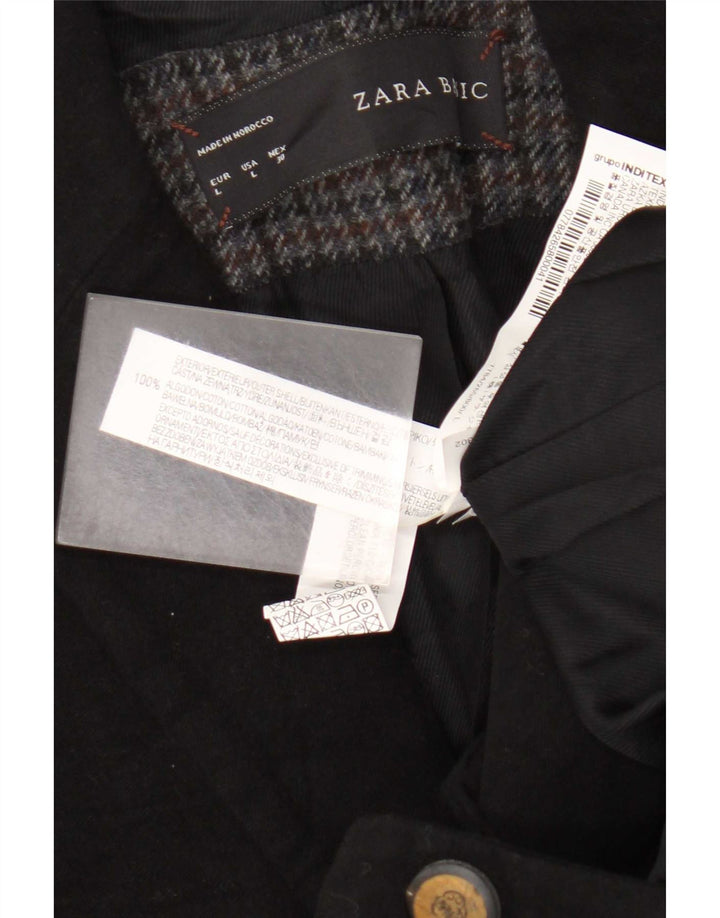 Zara Damen 1-Knopf-Blazerjacke UK 14 Große schwarze Baumwolle