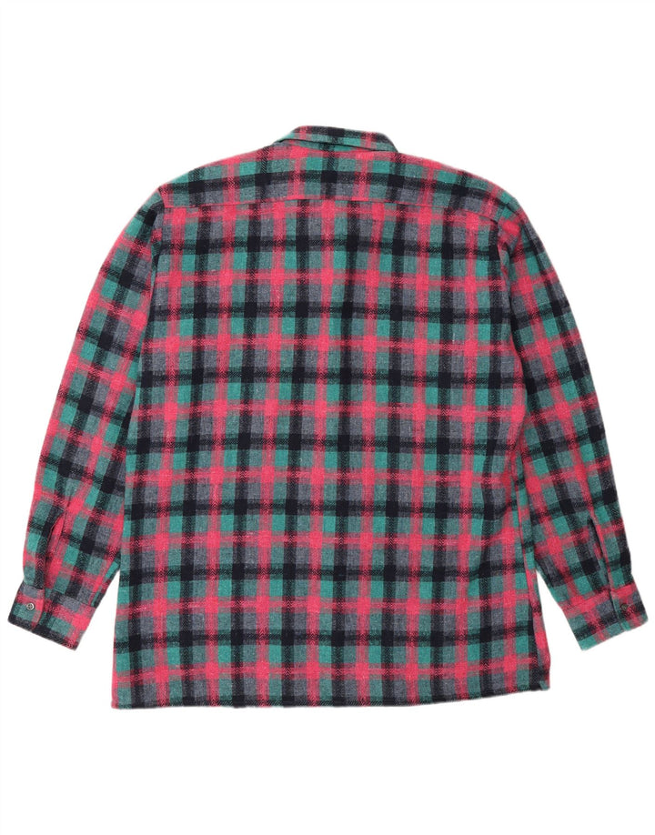 Vintage Herren-Flanellhemd, Größe 41/42, großes türkisfarbenes Karo-Polyester