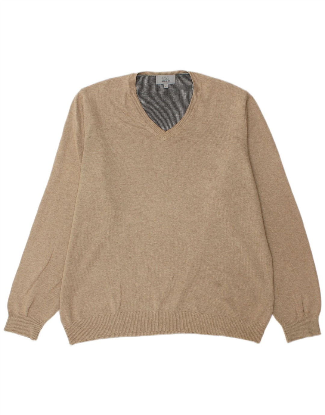 Marks & Spencer Herren-Pullover, reguläre Passform, V-Ausschnitt, groß, beige Baumwolle