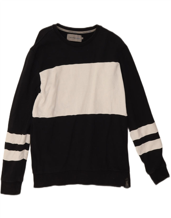 Calvin Klein Jeans Herren-Sweatshirt-Pullover, mittelschwarz, Colourblock-Baumwolle