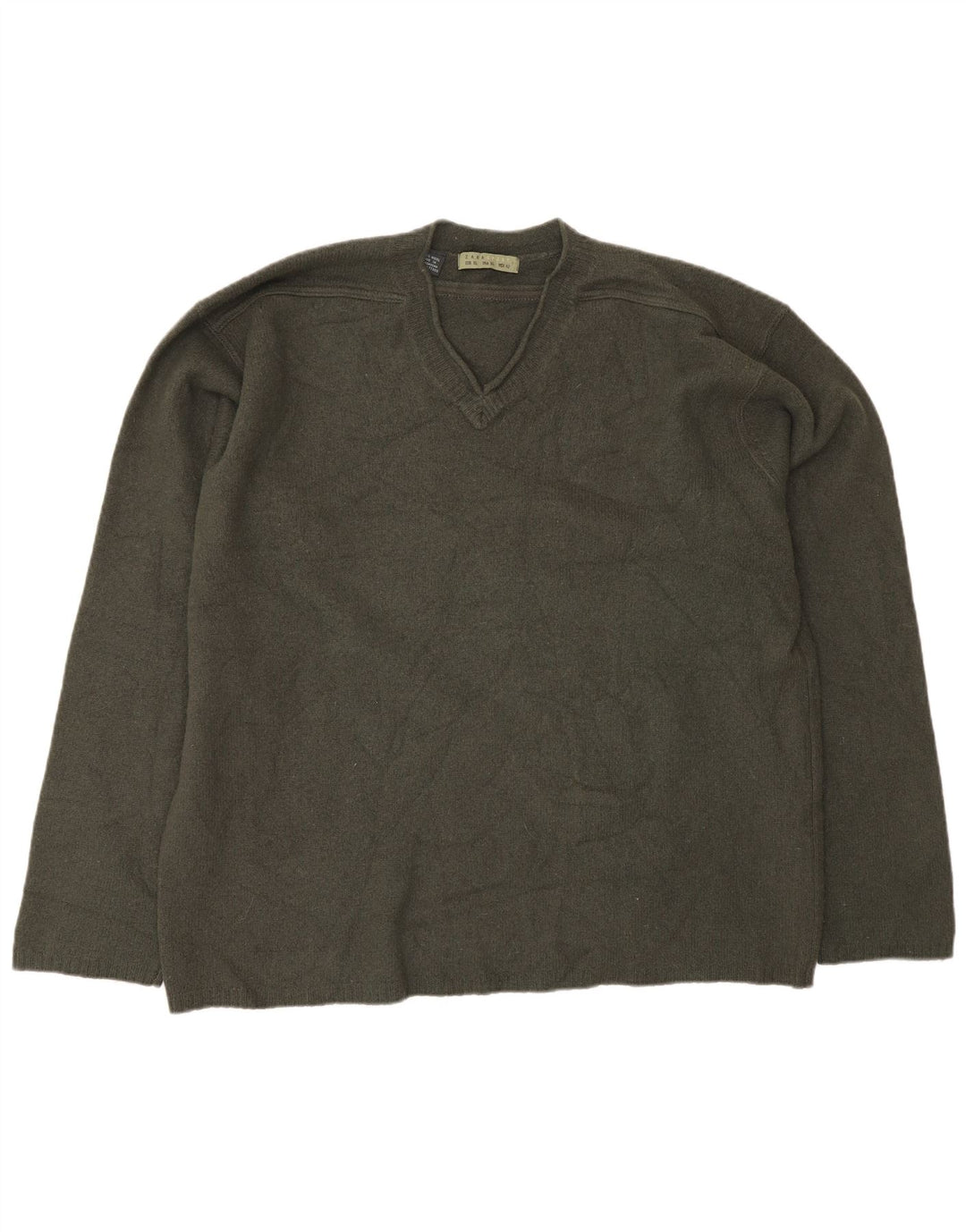 Zara Herren V-Ausschnitt Pullover Pullover XL Khaki Wolle