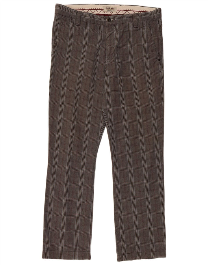 ZARA Mens Straight Chino Trousers EU 44 Large W34 L31 Grey Check Polyester