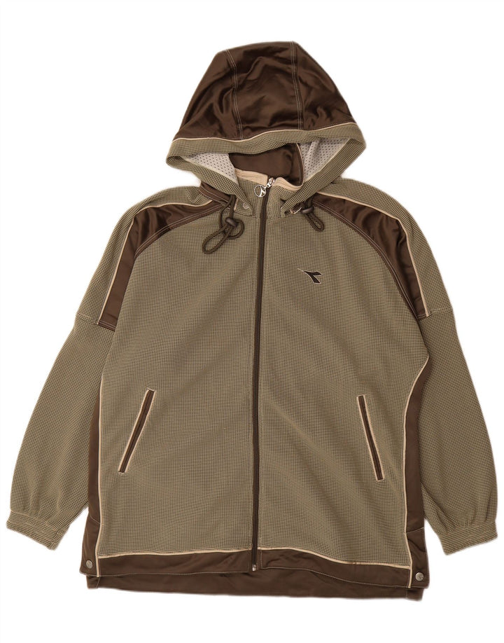 DIADORA Womens Oversized Tracksuit Top Jacket UK 14 Large Khaki