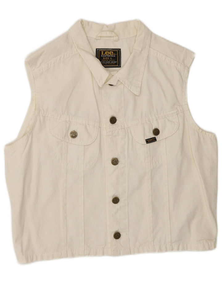 LEE Damen Crop Gilet UK 16 Large Off White Baumwolle
