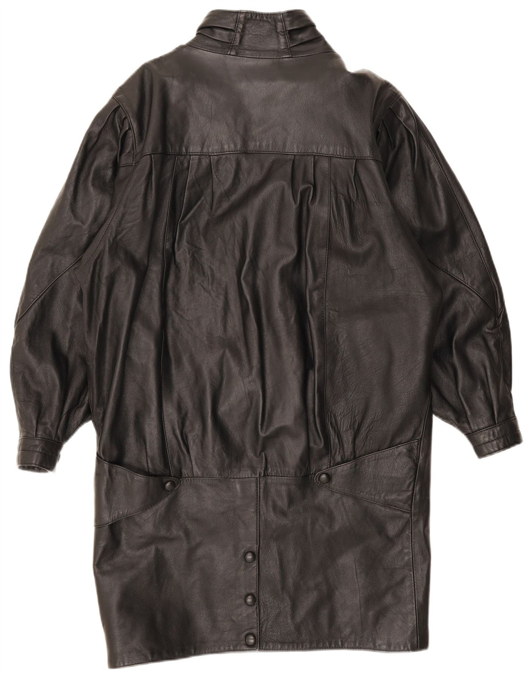Vintage Damen Übergroßer Ledermantel UK 10 Small Schwarz
