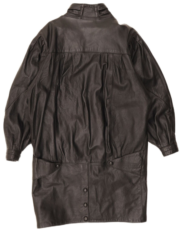 Vintage Damen Übergroßer Ledermantel UK 10 Small Schwarz