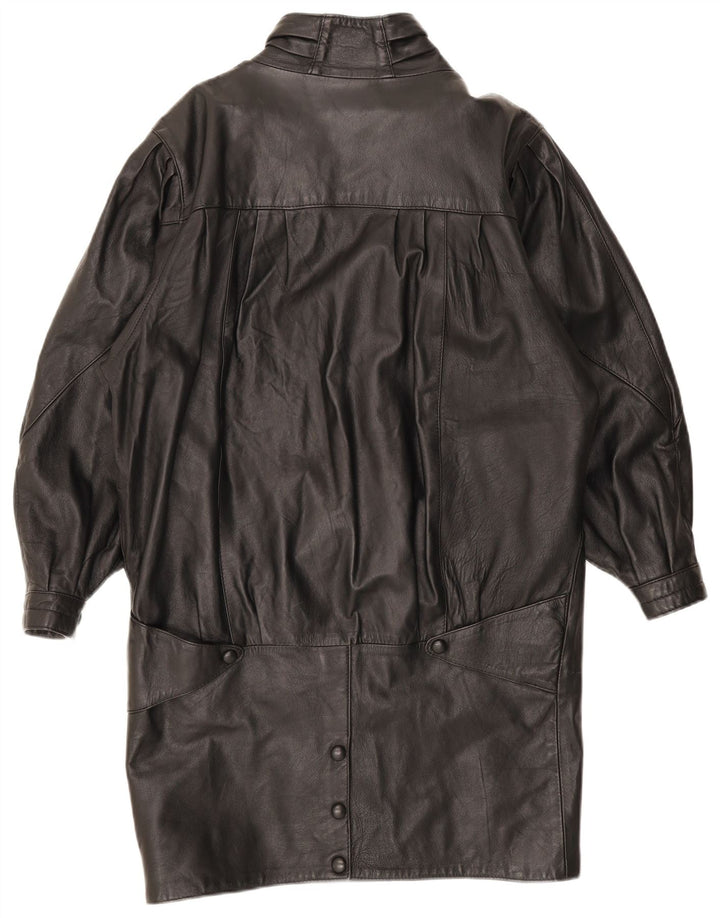 Vintage Damen Übergroßer Ledermantel UK 10 Small Schwarz