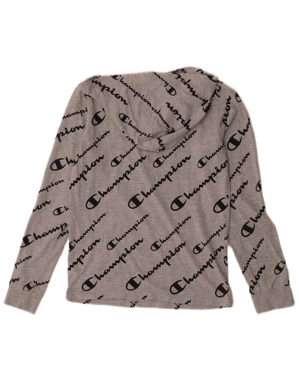 Champion Womens Crop Hooded Graphic Top Langarm UK 14 Large Grau Baumwolle