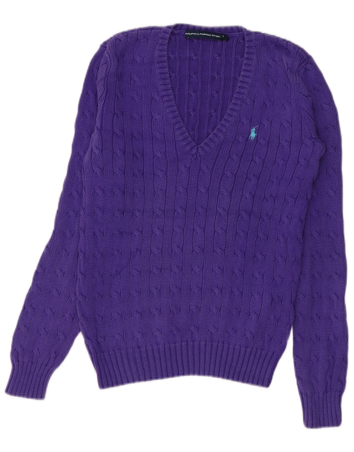 Ralph Lauren Damen-Pullover mit V-Ausschnitt, UK 12, mittelviolette Baumwolle