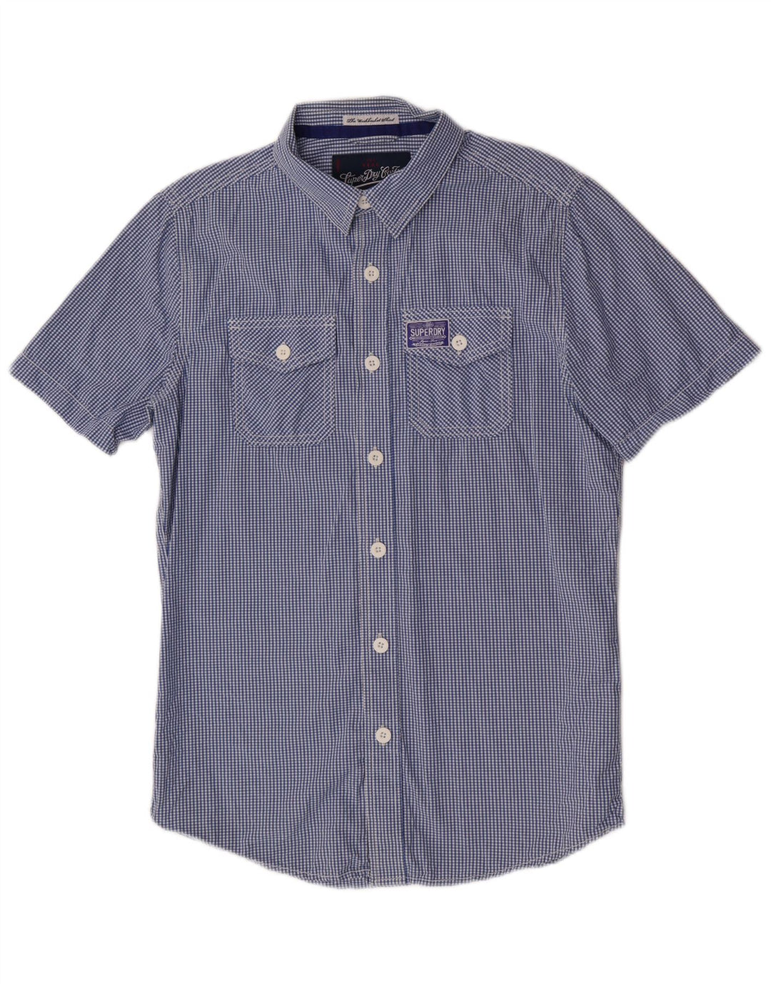 Superdry Herren-Kurzarmhemd aus mittelblauer Gingham-Baumwolle