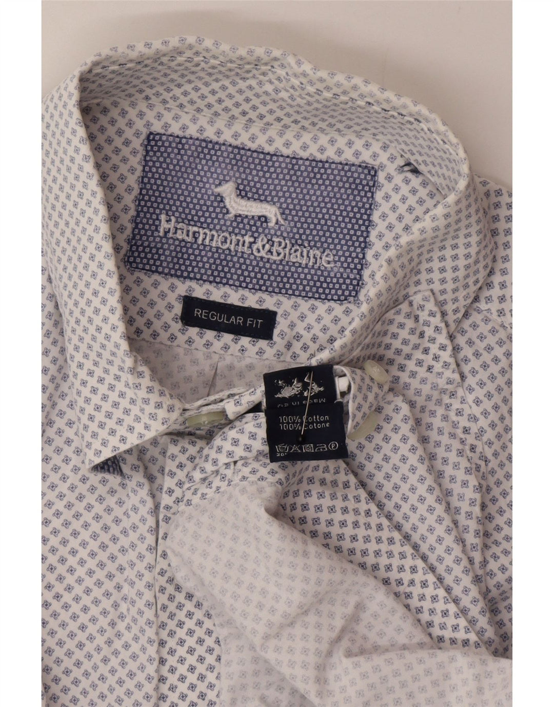 Harmont & Blaine Herren-Hemd mit normaler Passform, mittelblau gepunktete Baumwolle