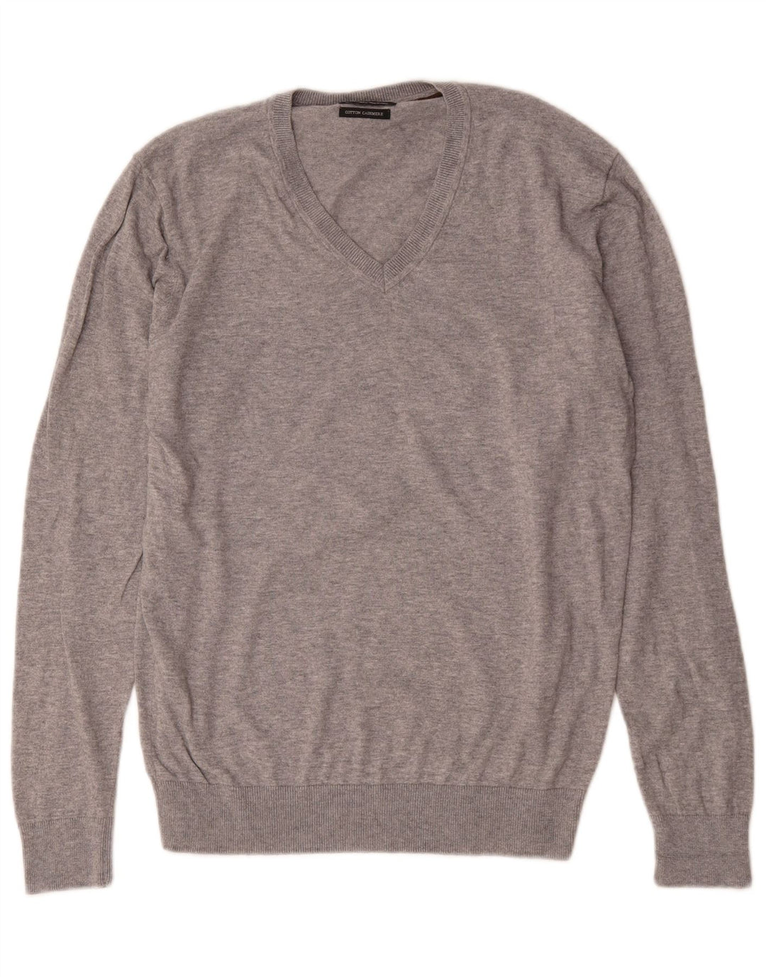 Zara Herren-Pullover mit V-Ausschnitt, groß, grau gefleckte Baumwolle