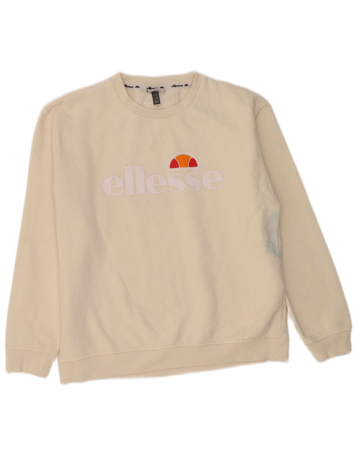 ELLESSE Womens Graphic Sweatshirt Jumper UK 16 Large Off White Cotton