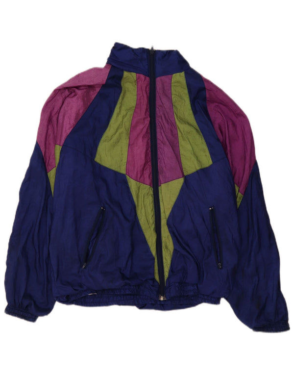 Vintage Mens Loose Fit Tracksuit Top Jacket Small Navy Blue Colourblock