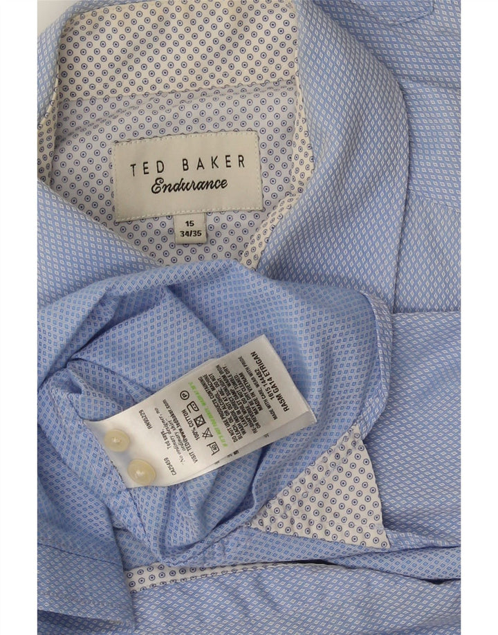 Ted Baker Herrenhemd Größe 15 Mittelblaue geometrische Baumwolle