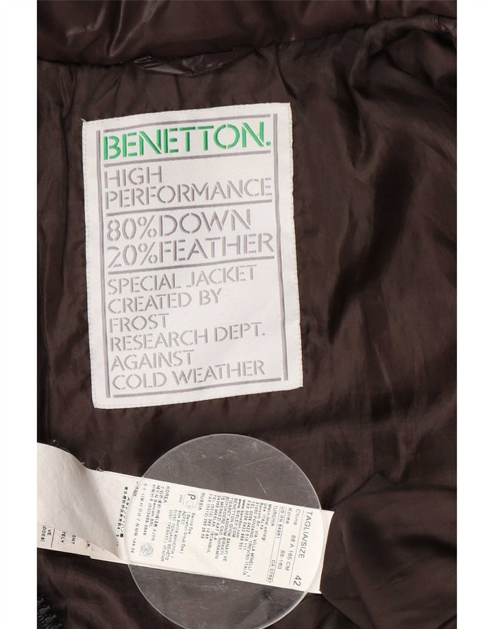 Benetton Damen-Bomberjacke mit Kapuze, wattiert, IT 42, mittelbraunes Nylon