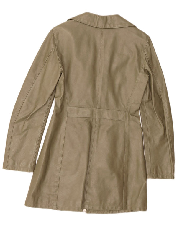 Maurizio Troiano Damen Ledermantel UK 10 Small Khaki