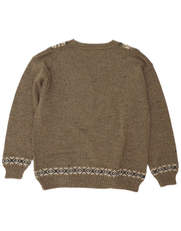 Vintage Herren V-Ausschnitt Pullover Pullover Medium Khaki Fair Isle