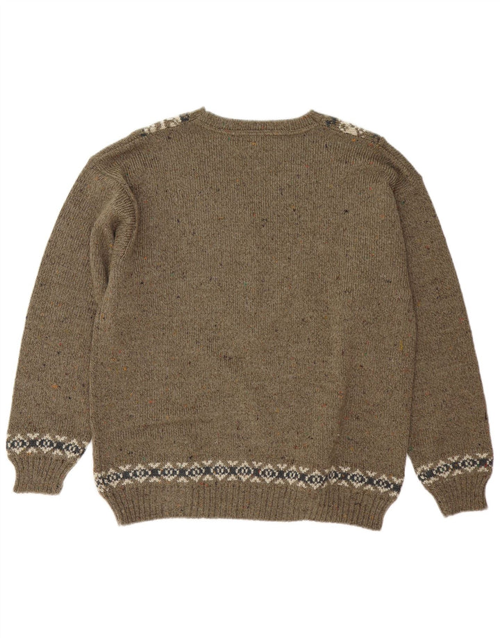 Vintage Herren V-Ausschnitt Pullover Pullover Medium Khaki Fair Isle