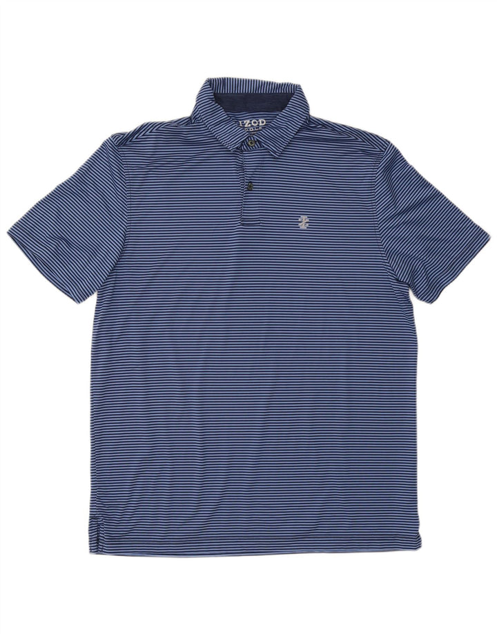 Izod Herren-Poloshirt aus mittelblauem Nadelstreifen-Polyester