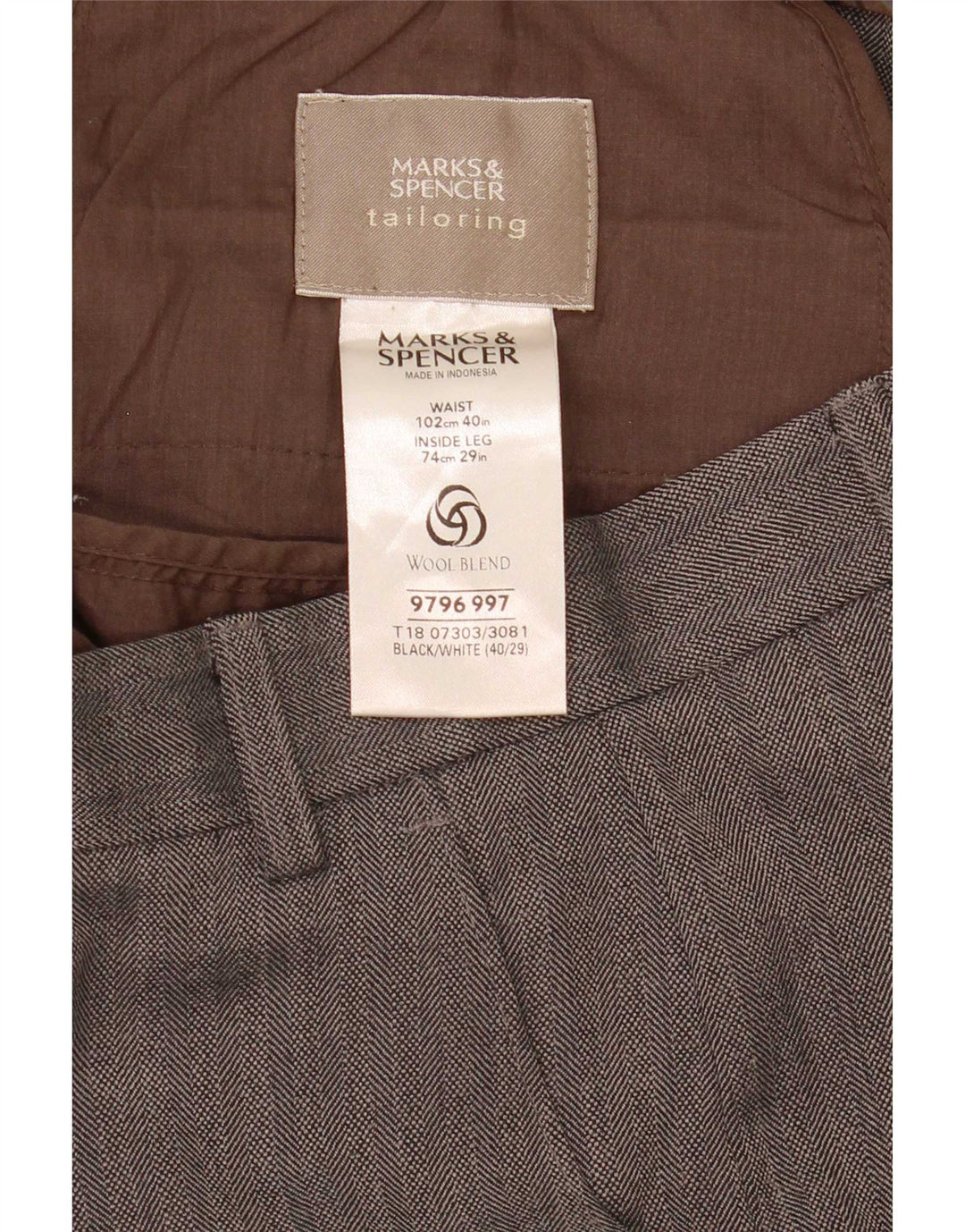 Gerade Herren-Anzughose von Marks & Spencer, W40, L29, graues Fischgrätenmuster