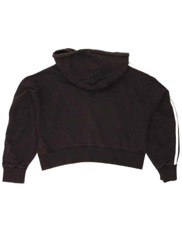 Adidas Damen Crop Oversized Hoodie Pullover UK 12 Mittelschwarze Baumwolle
