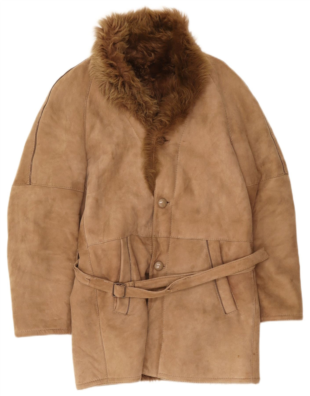 Vintage Herren Shearling Overcoat IT 46 Small Beige