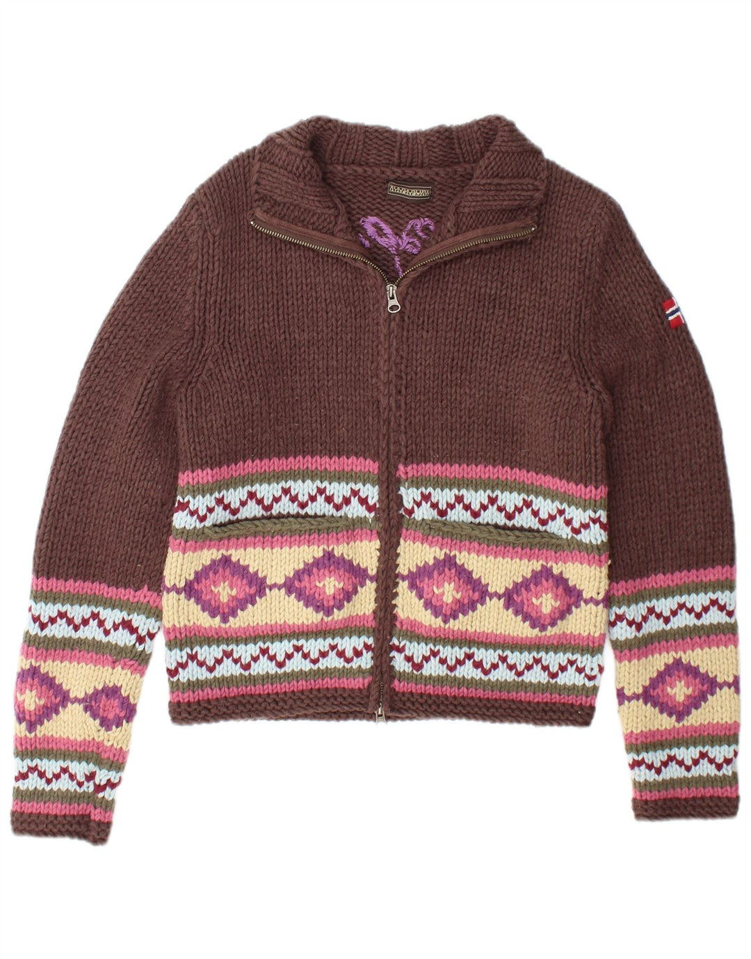 NAPAPIJRI Damen-Cardigan mit Grafik, UK 12, mittelbraun, geometrisch