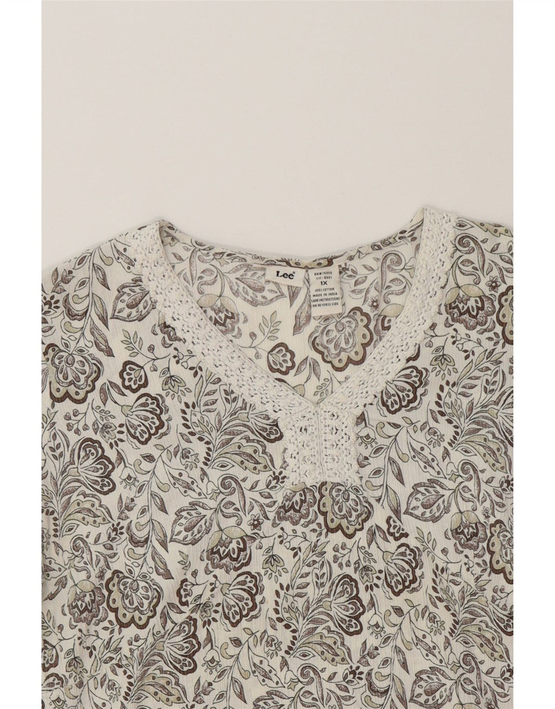 LEE Womens Blouse Top UK 18 XL White Floral Cotton Vintage Lee and Second-Hand Lee from Messina Hembry 