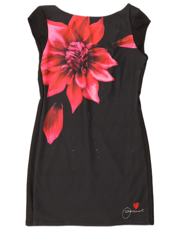 Desigual Damen Etuikleid UK 12 Mittelschwarz geblümt