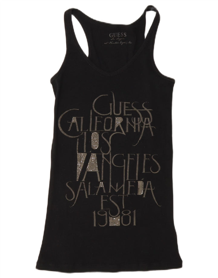 Guess Damen-Top mit grafischem Trägershirt, Größe S, Größe S, Schwarz, Baumwolle